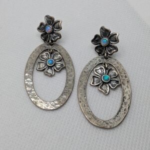 Floral Silver Earrings with Opal Accents